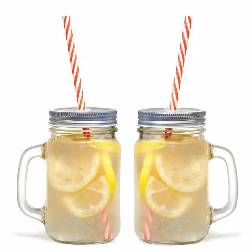 Starfrit Gourmet By Starfrit 12-Piece Glass Mason Jar Mug Set with Lids and Reusable Straws, 16 oz.