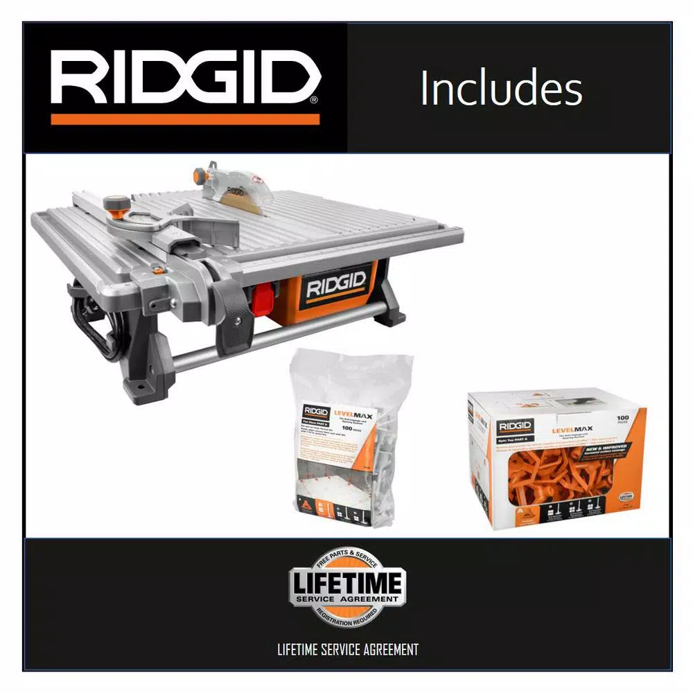 RIDGID 7 in. Corded Wet Tile Saw with LevelMax Anti-Lippage System & 600 LevelMax Stems