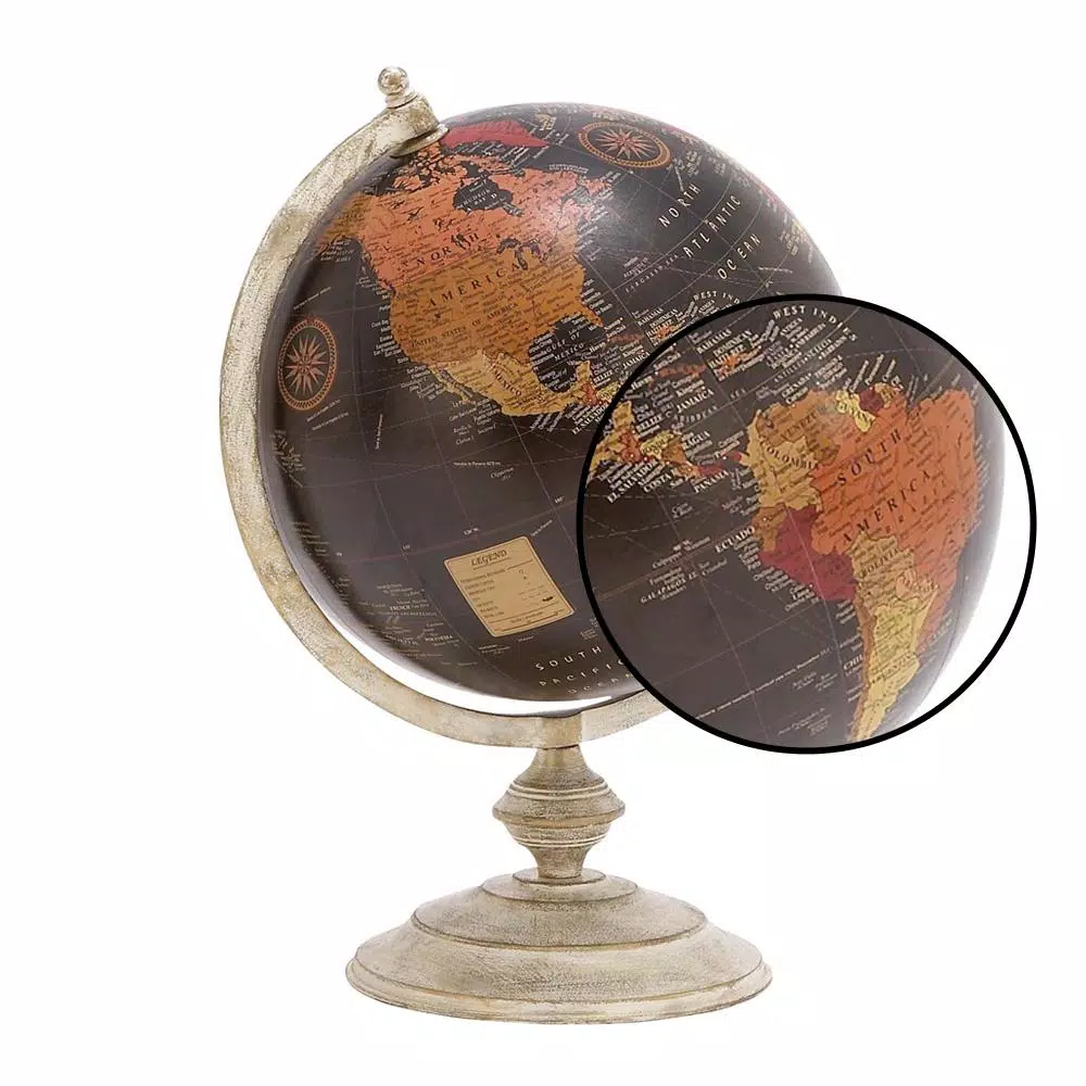 LITTON LANE Nautical Decorative Globe with Whitewashed Tiered Metal Base