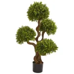 Nearly Natural 3.5 Ft. Four Ball Boxwood Artificial Topiary Tree with Black Planter thumbnail 1