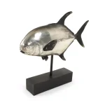 Zentique Resin Metallic Silver and Black Pompano Fish Sculpture on Black Stand thumbnail 3