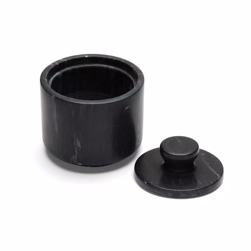 Fox Run Black Marble Salt Cellar with Lid - Elegant Spice and Herb Container