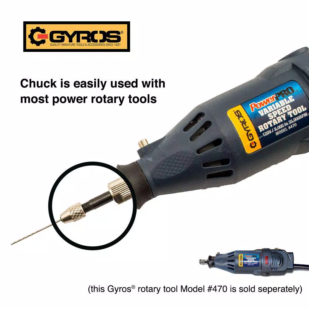 Gyros Mini Keyless Adaptor Chuck, 1/8 in. Shank, 0 to 0.039 in. Capacity for Drill Bits #60-#80
