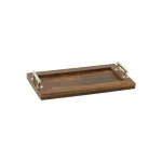 LITTON LANE 22-Inch Mango Wood Rectangular Tray with Stainless Steel Handles - Cherrywood Finish thumbnail 8