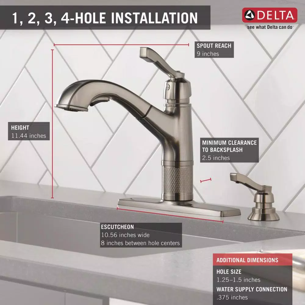 Delta Allentown Single-Handle Pull-Out Kitchen Faucet with Soap Dispenser, Stainless