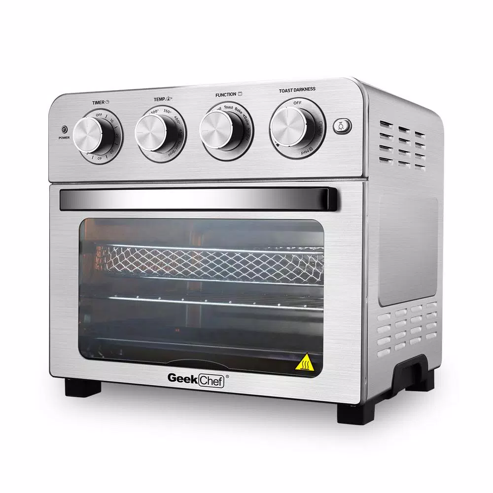 Boyel Living 24 Qt. Silver Stainless Steel Air Fryer Toaster Oven with 1700W Power and 4 Accessories
