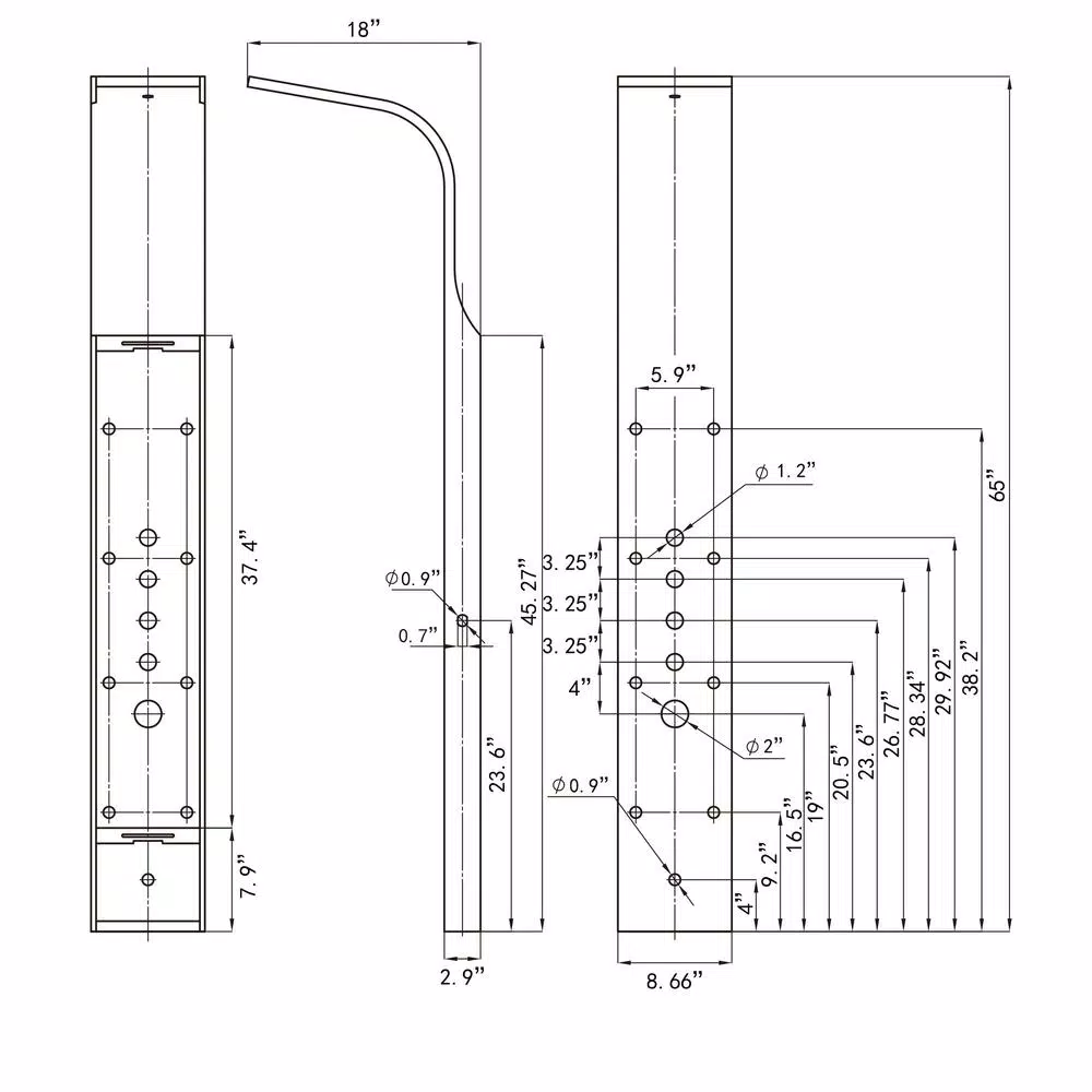 AKDY 65 in. Stainless Steel 8-Jet Shower Panel System with Rainfall Head, Handshower & Tub Spout