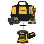 DEWALT 20V MAX XR Brushless 1/4 in. Impact Driver & 5 in. Random Orbital Sander Combo Kit with 5.0Ah Battery thumbnail 1