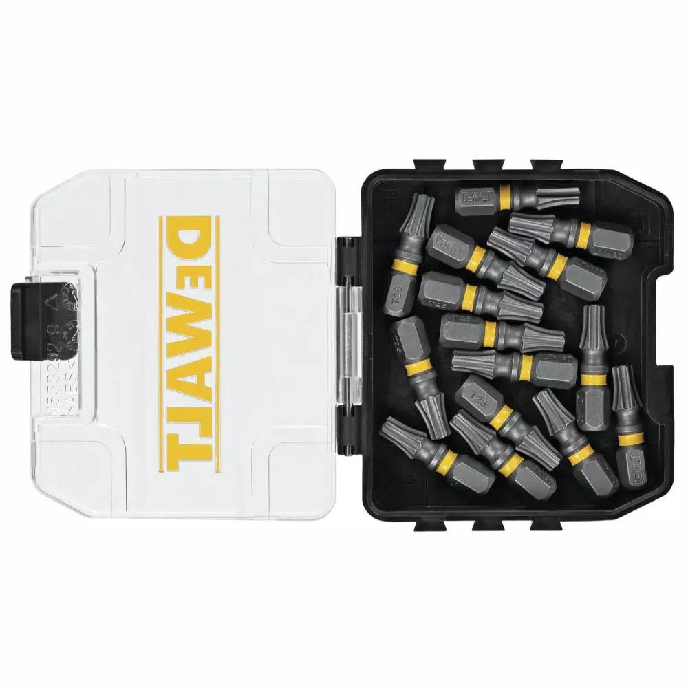 DEWALT MAX IMPACT T25 Torx Bits, 1 in., 15-Piece Set with Storage Case