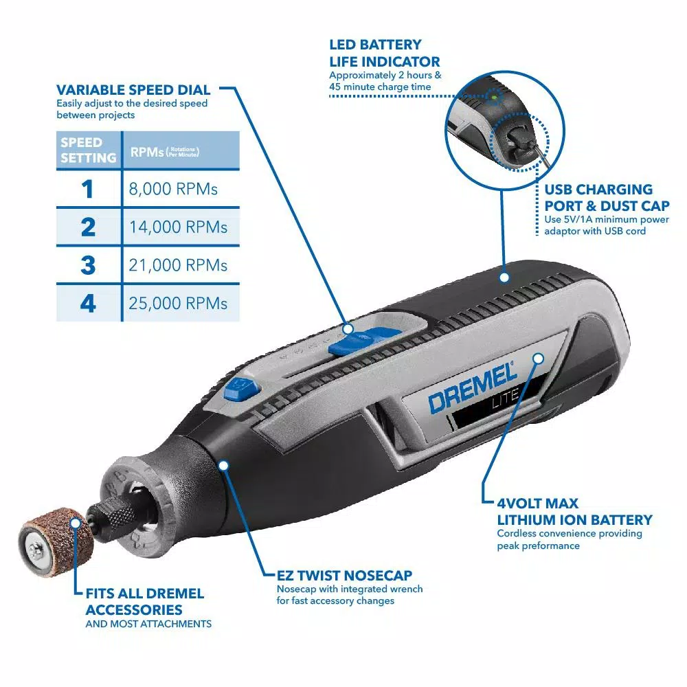Dremel Lite 7760 4V Cordless Rotary Tool Kit with 10 Accessories
