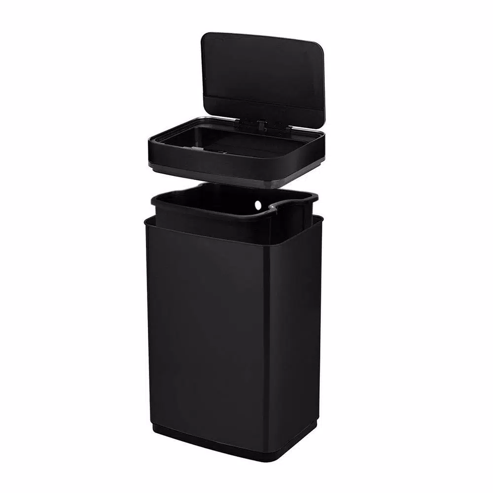 Boyel Living 13 Gallon Stainless Steel Sensor Trash Can - Touch-Free Rectangular Kitchen Bin with Black Lid