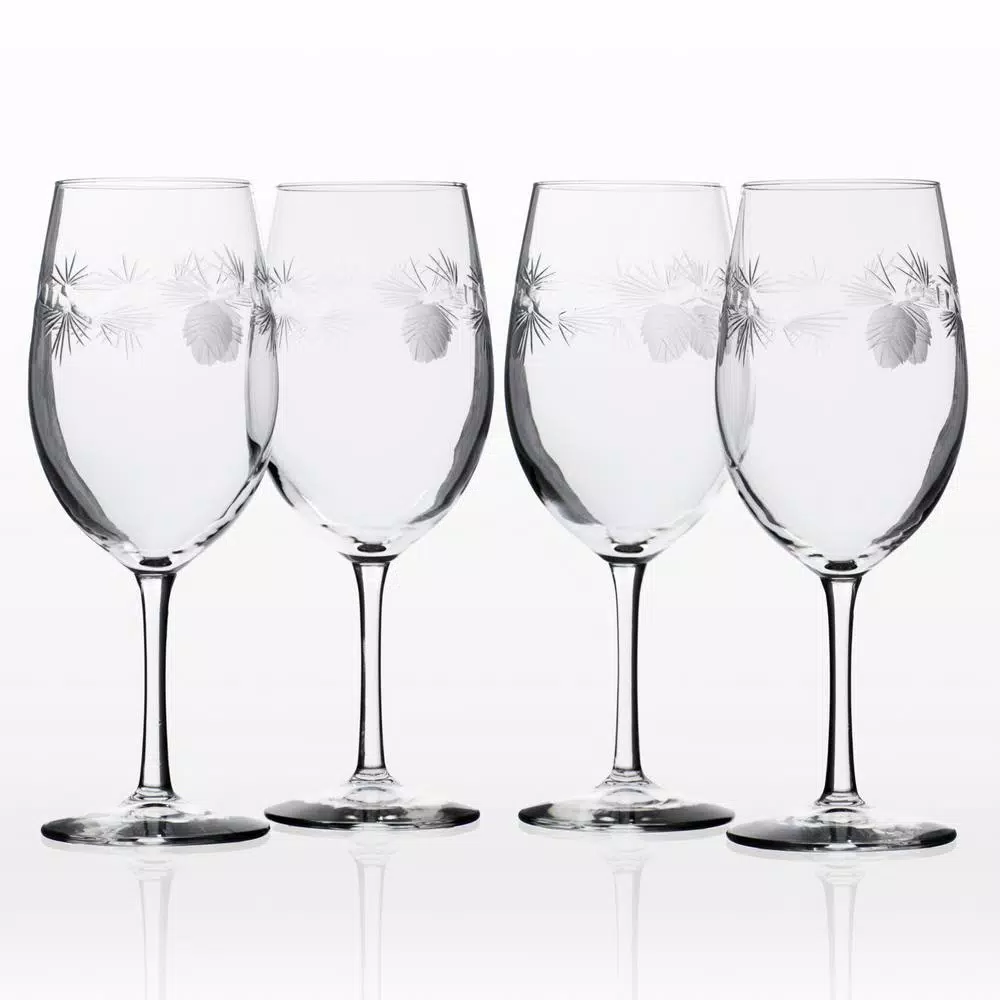 Rolf Glass Icy Pine 18 oz. Etched All Purpose Wine Glasses, Set of 4