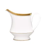 Noritake Charlotta Gold 8 oz. White Porcelain Creamer with Gold Floral Banding thumbnail 1