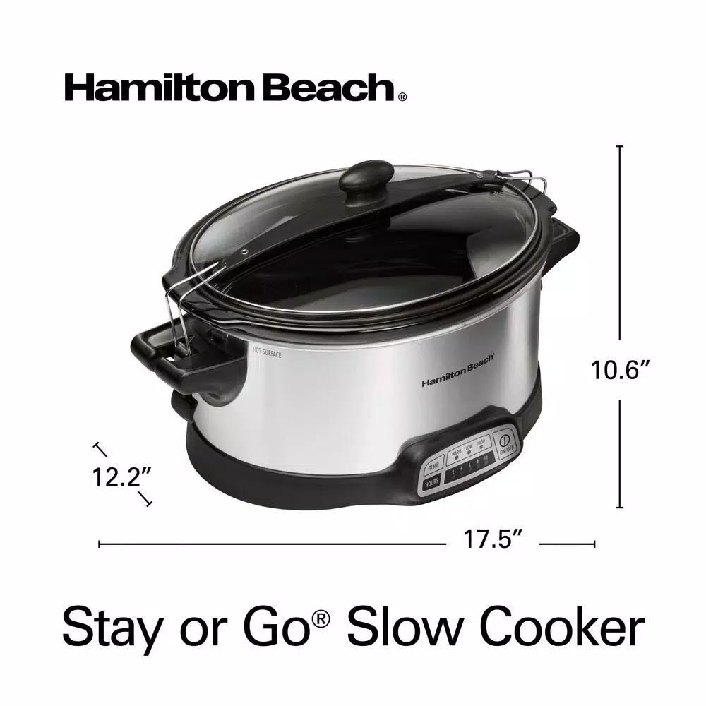 Hamilton Beach 6 Qt. Programmable Stay or Go Stainless Steel Slow Cooker with Party Dipper
