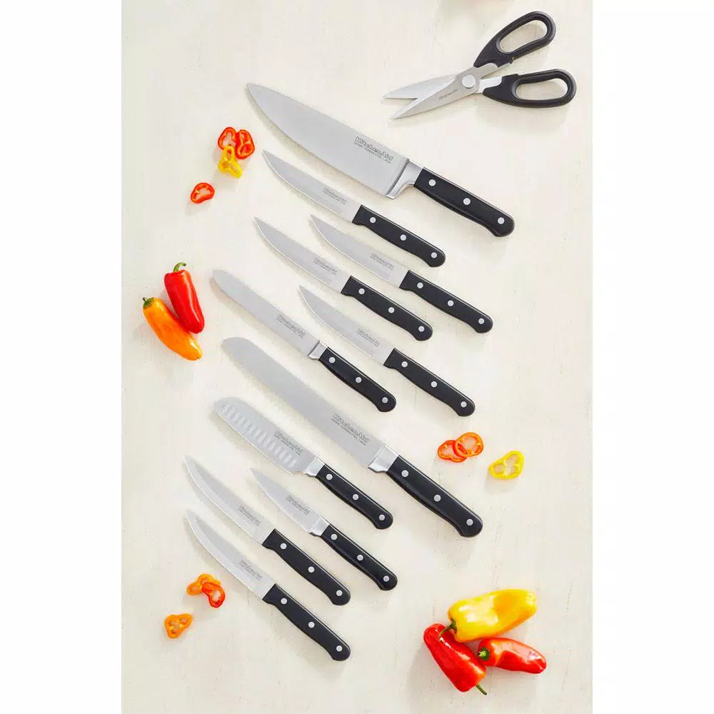 KitchenAid 14-Piece German Stainless Steel Knife Set with Triple Rivet Handles and Wood Block