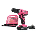 Apollo 10.8V Cordless Drill Driver Kit with 30-Piece Accessory Set, Pink thumbnail 1