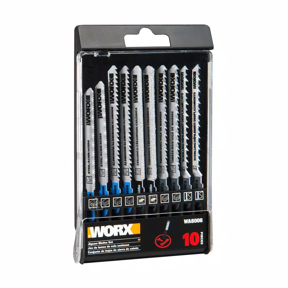 Worx T-Shank Jigsaw Blade Assortment Set, 10-Piece Multi-Purpose Kit for Worx Blade Runner and Rockwell