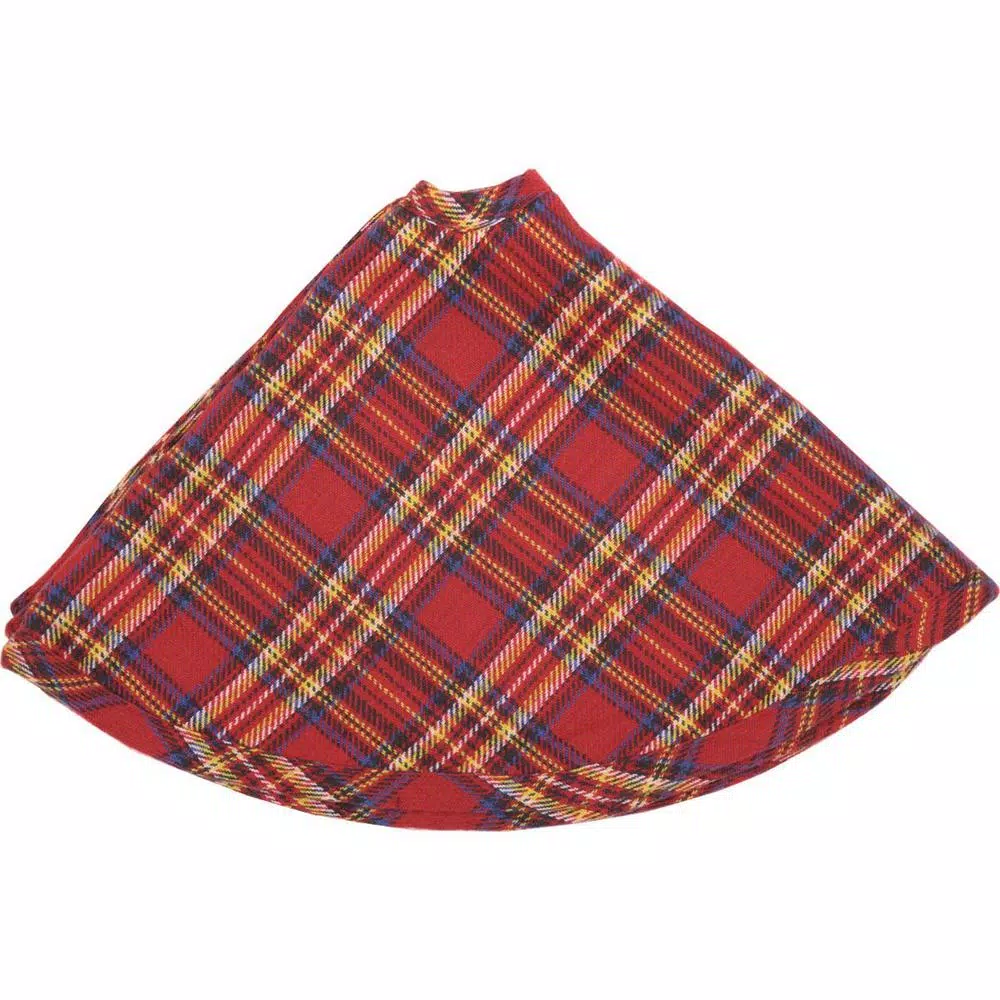 VHC Brands 21 in. Galway Barn Red Rustic Plaid Christmas Mini Tree Skirt