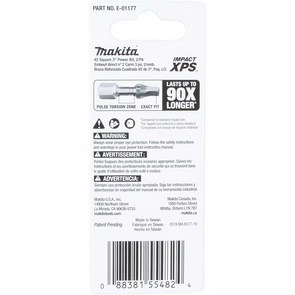 Makita ImpactXPS #2 Square 3 in. Power Bits, 2-Pack