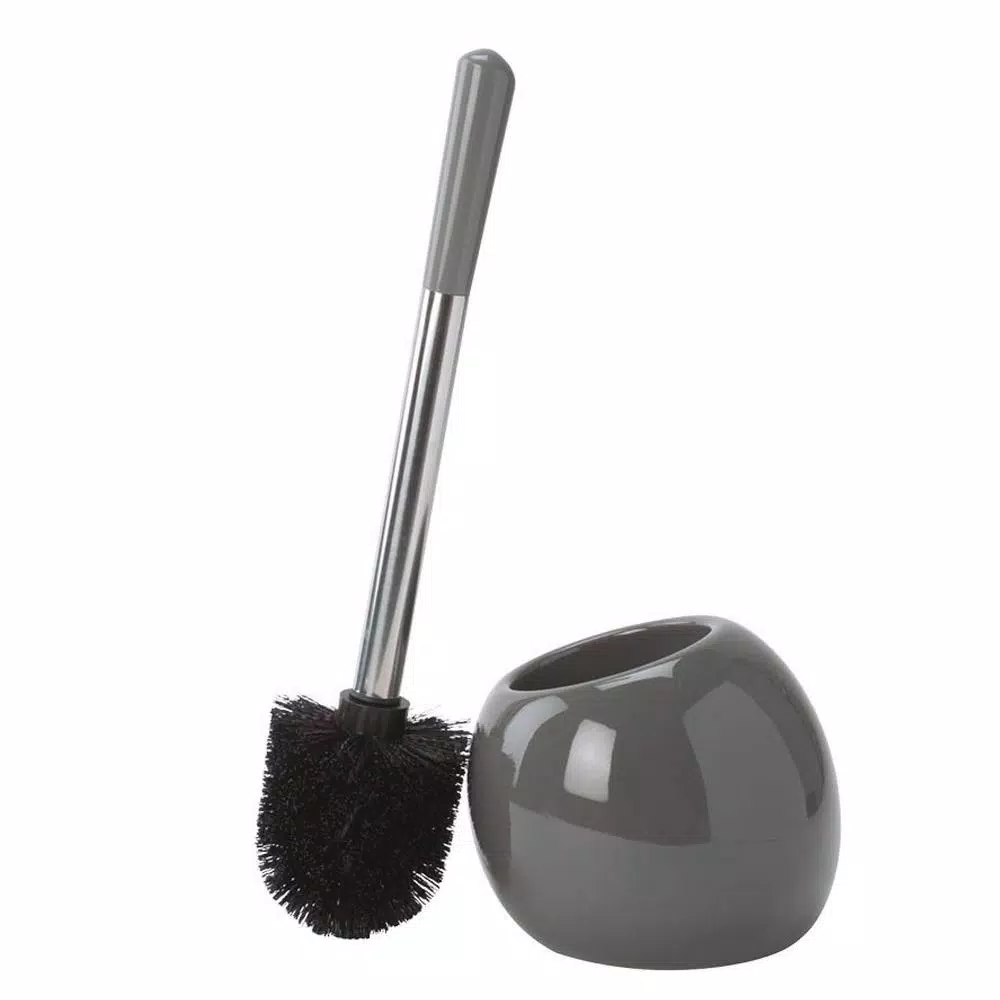Bath Bliss 14 in. Ceramic Dome Toilet Brush and Holder Set with Stainless Steel Handle, Grey