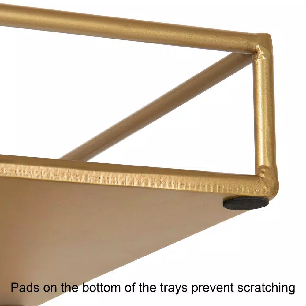 Kate and Laurel Felicia Gold Mirrored Metal Nesting Tray Set - Decorative Rectangular Trays for Home Decor