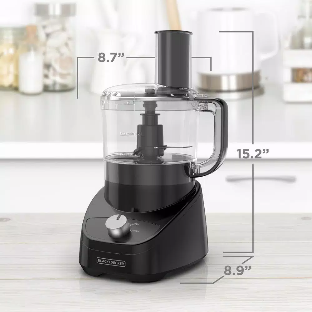 BLACK+DECKER 8-Cup 2-Speed Food Processor with S-Blade and Reversible Disc, Black
