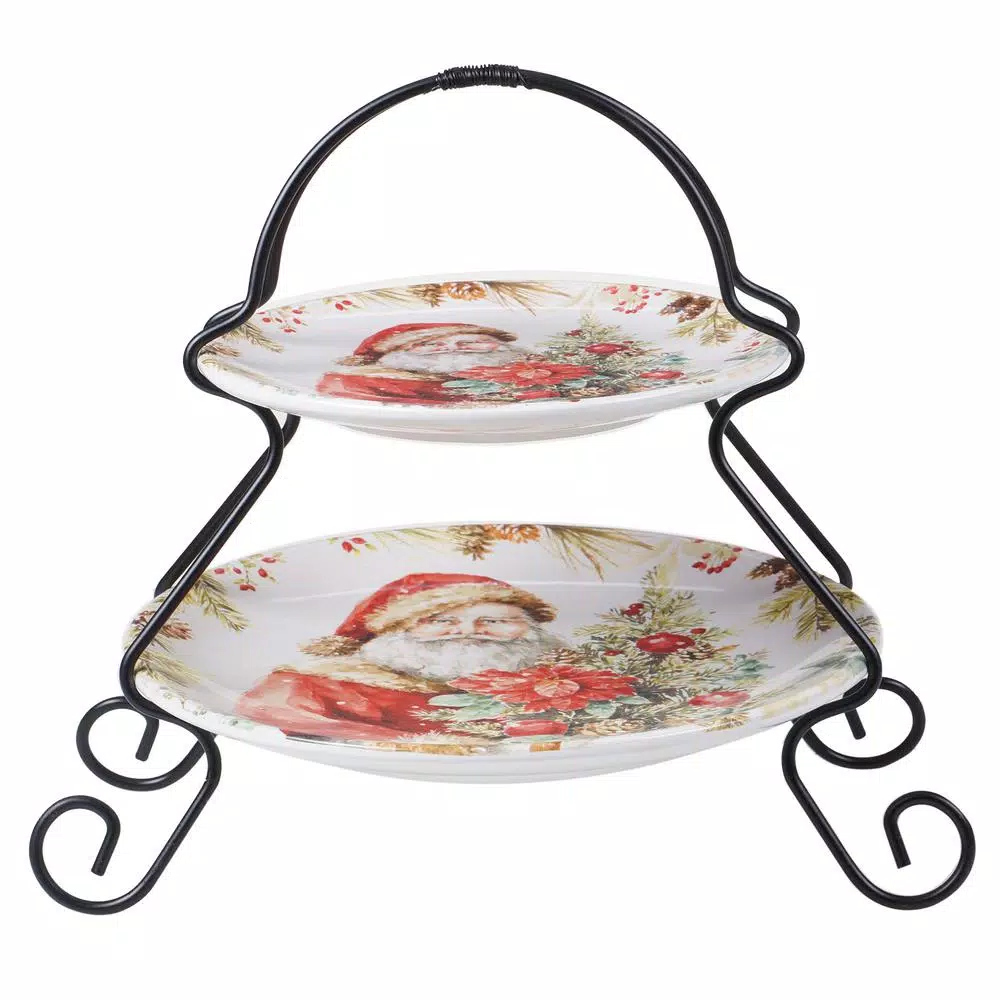 Certified International A Christmas Story 9 in. 2-Tier Earthenware Server