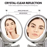 Ovente 13.2 in. Wall Mount LED Vanity Mirror, 1x/7x Magnification, Brushed Nickel thumbnail 2