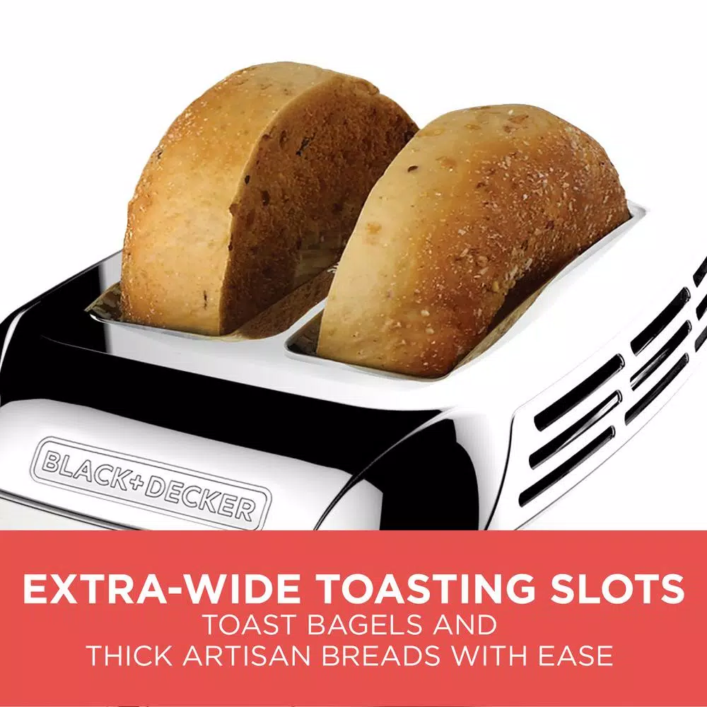 BLACK+DECKER Rapid Toast 2-Slice Stainless Steel Wide Slot Toaster, 1200W