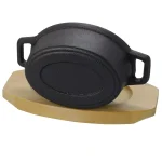 Gibson Home Campton 0.35 qt. Oval Cast Iron Mini Casserole Dish with Lid and Wood Base, Black thumbnail 2