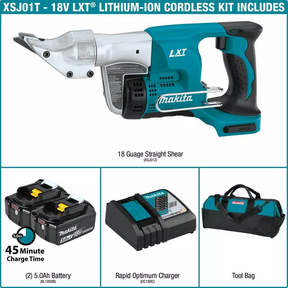 Makita 18V LXT Cordless 18-Gauge Straight Shear Kit with Two 5.0Ah Batteries and Charger