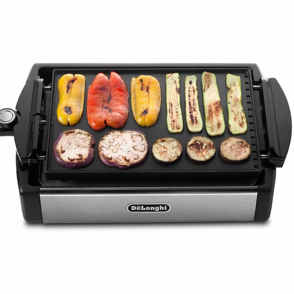 DeLonghi BGR50 2-in-1 Reversible Indoor Countertop Grill and Griddle, 140 sq. in., Stainless Steel
