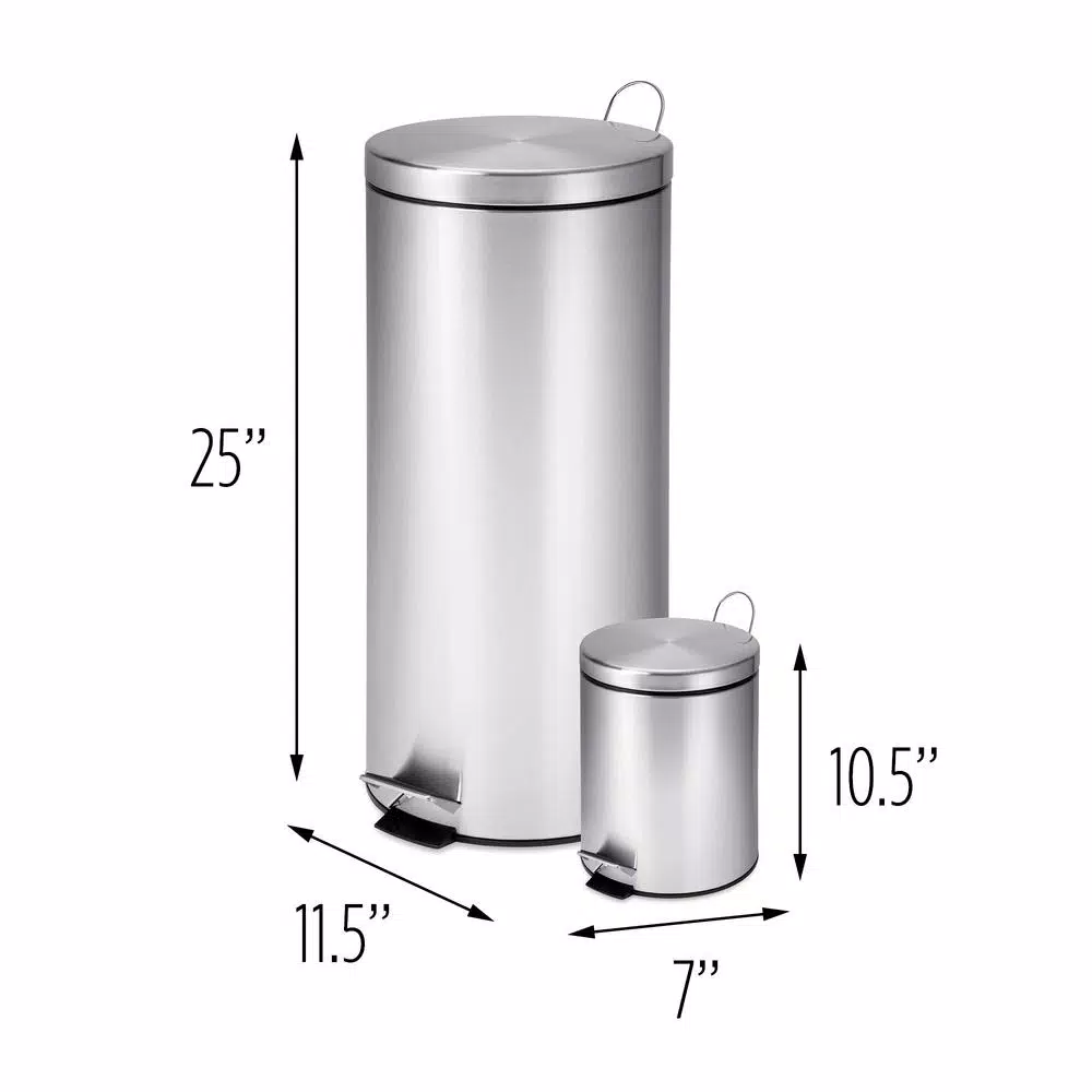 Honey-Can-Do Stainless Steel Step Trash Can Combo Set, 30L and 3L Round