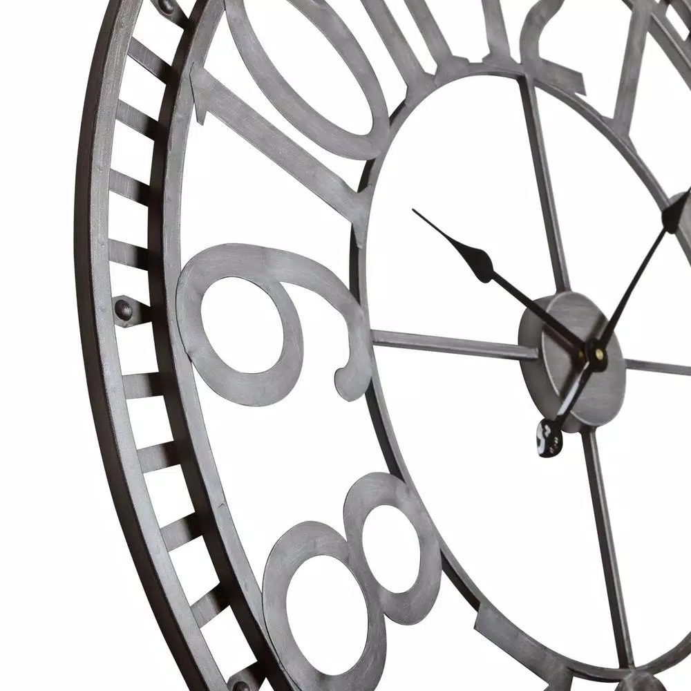 Utopia Alley Manhattan 32" Industrial Wall Clock, Pewter Metal, Analog Quartz