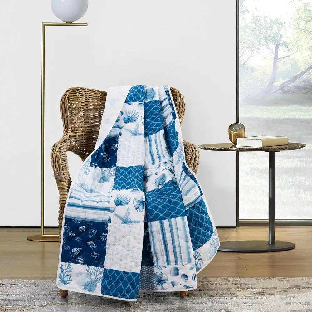 Donna Sharp Watercolor Shells Blue Microfiber Reversible Throw Blanket