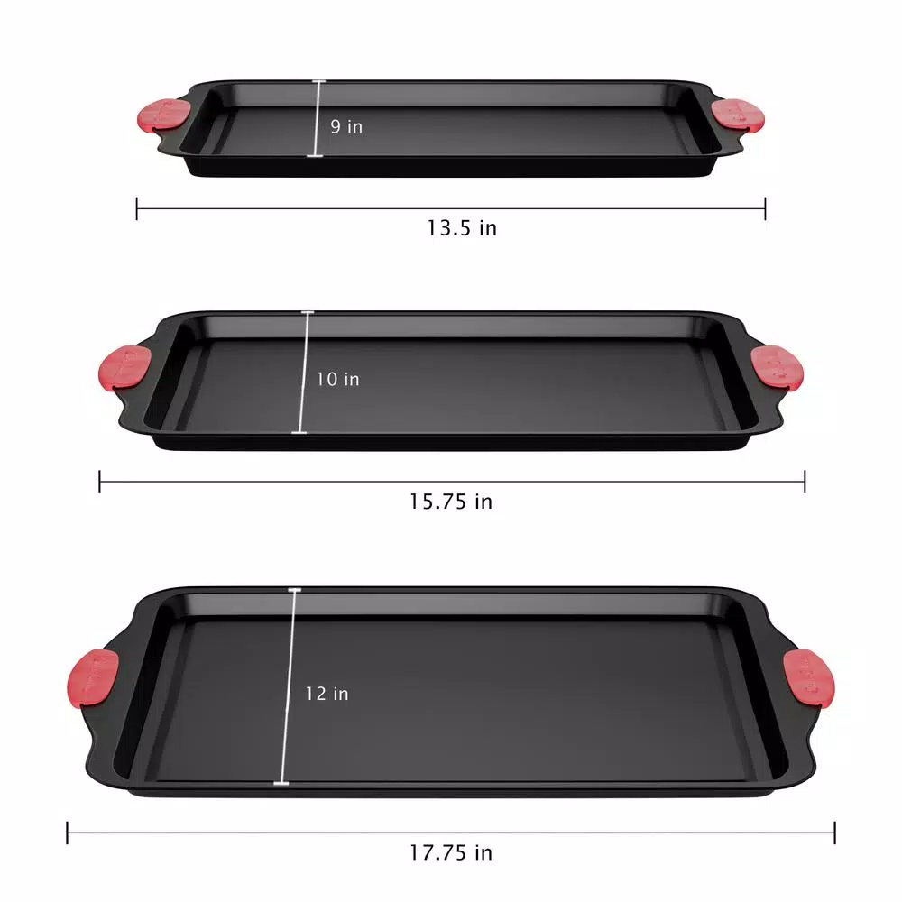 Classic Cuisine 3-Piece Nonstick Cookie Sheet Set with Silicone Handles