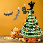 Costway 11.5 in. Green Ceramic LED Haunted Halloween Tree with Ghost and Skeleton Accents thumbnail 2