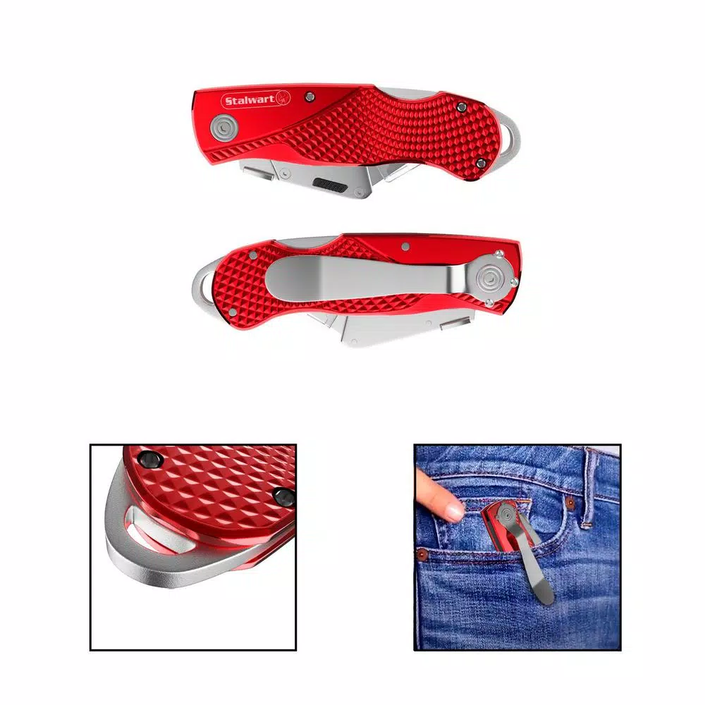 Stalwart Retractable Aluminum Utility Knife Set with 10 Replacement Blades, 2-Pack