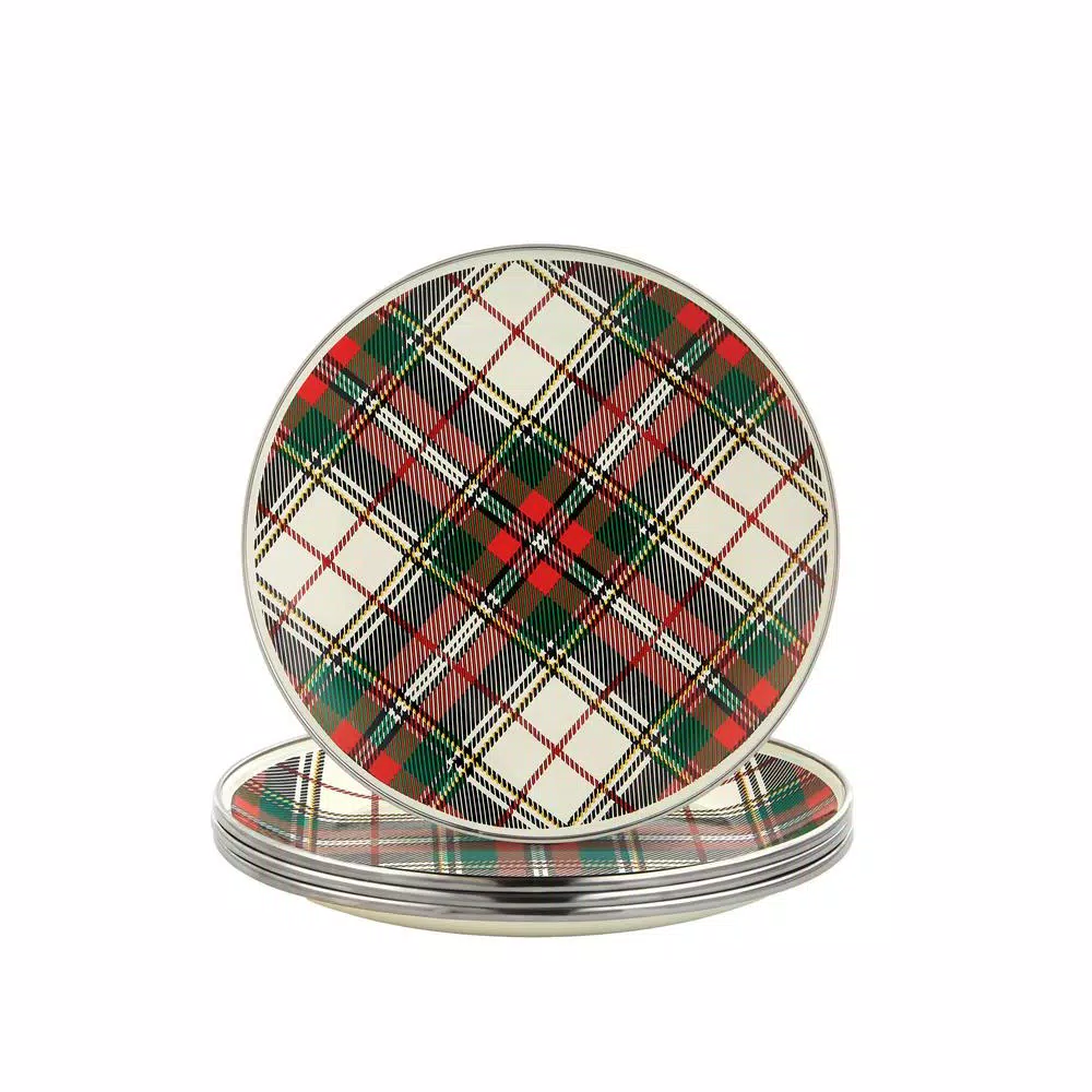 Golden Rabbit Highland Plaid 8 in. Enamelware Round Salad Plate Set of 4