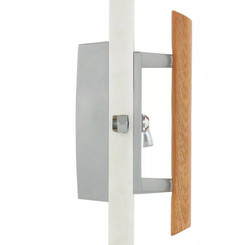 Prime-Line Gray Diecast Patio Door Handle with Wood Grip, Tee Lock with Key, 3-15/16 in. Mounting
