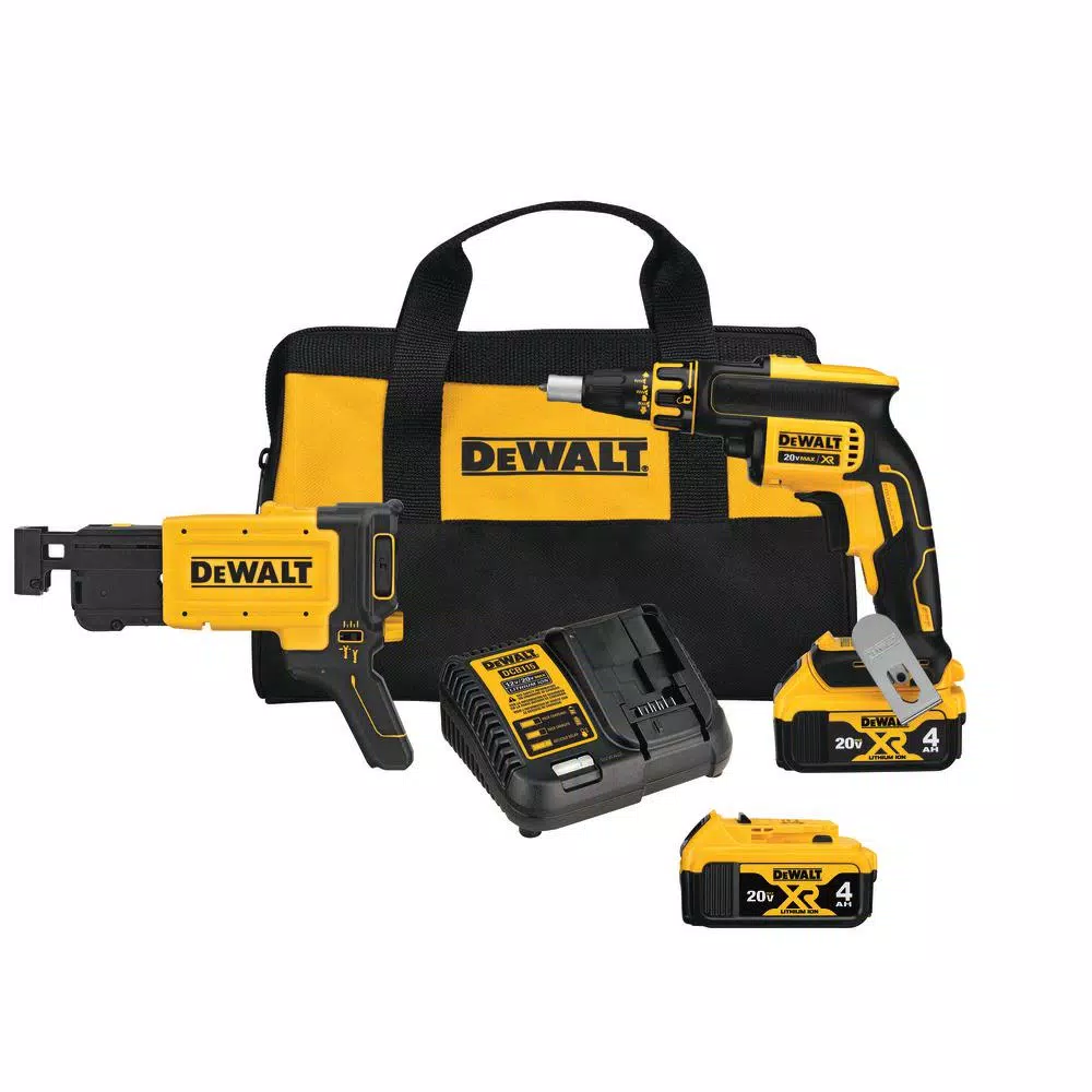 DEWALT 20V MAX XR Cordless Brushless Drywall Screw Gun Kit with Collated Attachment, 2 Batteries & Charger