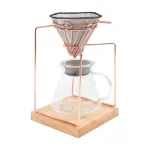 Old Dutch 20oz Stainless Steel Rose Gold Pour Over Coffee Maker Set with Glass Carafe and Rubberwood Base thumbnail 1