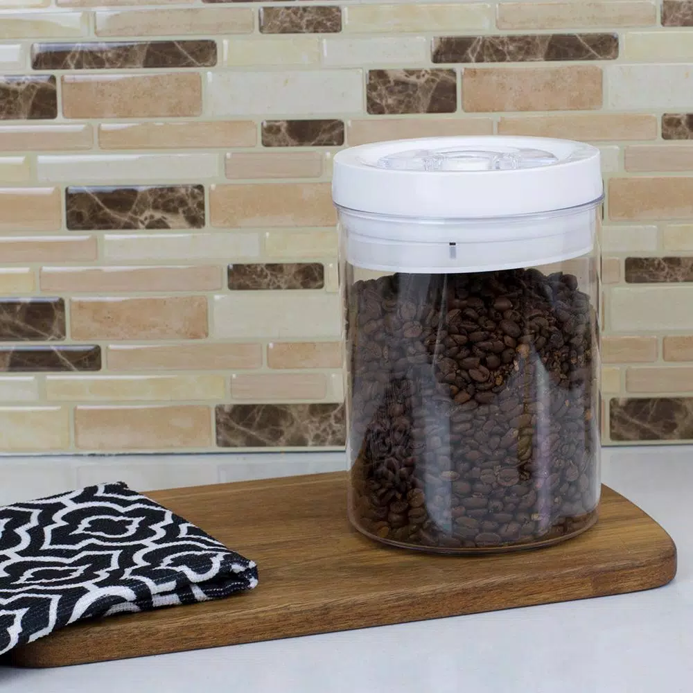 Home Basics 1.5 L Twist 'N Lock Air-Tight White Round Plastic Food Storage Canister