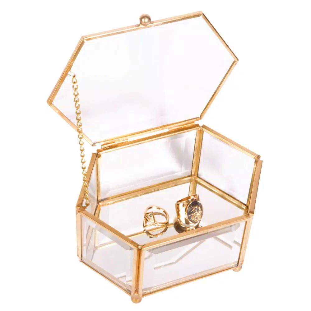 Home Details Vintage Gold Mirrored Diamond Glass Keepsake Box