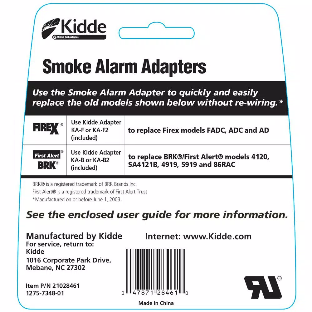 Kidde Hardwire Smoke and Combination Alarm Adapters for First Alert and BRK Models