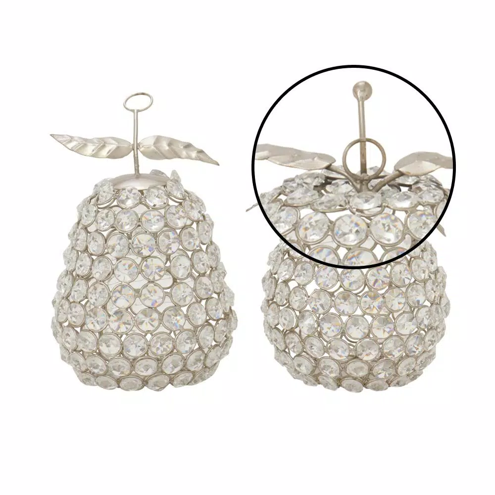 LITTON LANE 7 in. Silver Metal and Acrylic Rhinestone Apple and Pear Decor Set of 2