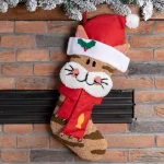Glitzhome 22 in. 3D Cat Hooked Christmas Stocking - Festive Holiday Decor thumbnail 5