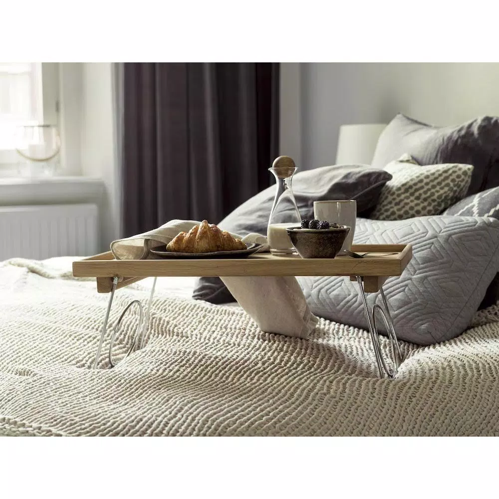 Sagaform Nature Solid Oak Bed Tray with Stainless Steel Folding Legs
