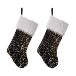 Glitzhome 21 in. Navy Blue Sequin Christmas Stocking with White Faux Fur Cuff (2-Pack) thumbnail 1