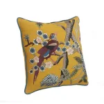 LR Home Scenic Yellow Floral Birds Throw Pillow - 20 x 20 in. Cotton Square Accent Pillow thumbnail 5